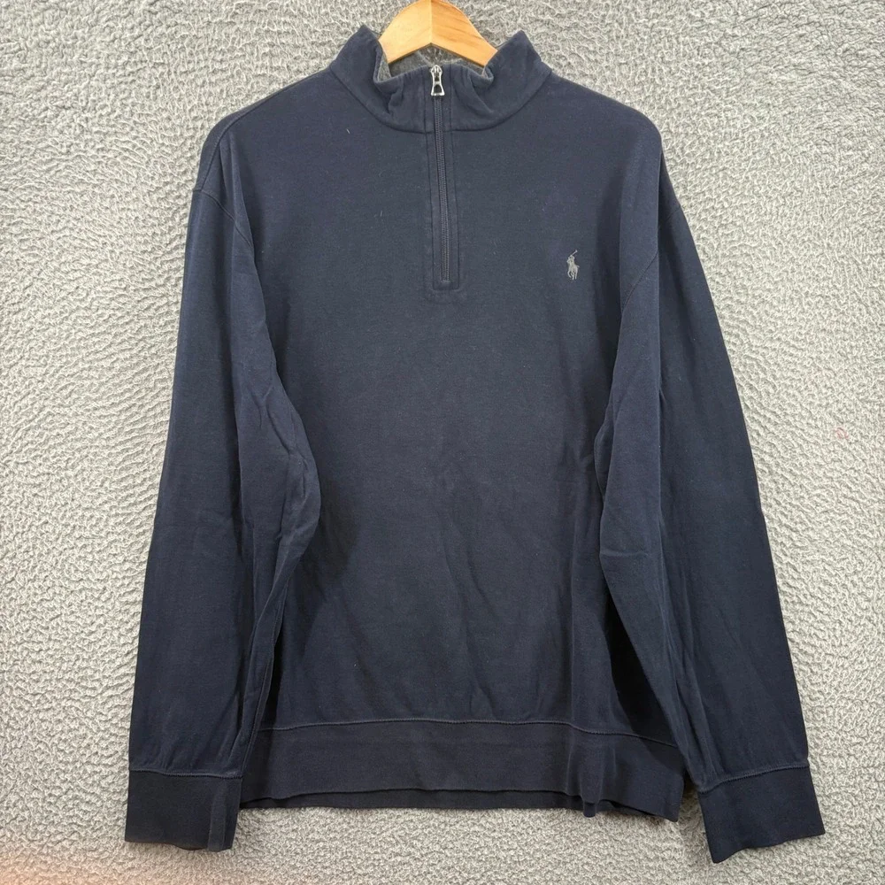 Polo Ralph Lauren Pullover Men XL Navy Blue Performance 1/4 Zip Cotton Blend
